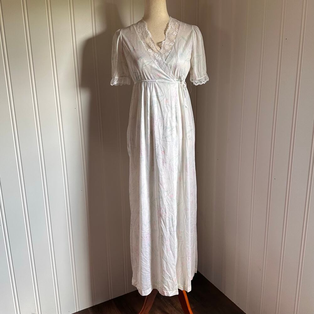 Vintage 70s White Floral Peignoir Set S